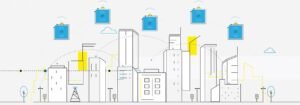 Gráfico con dispositivos en una ciudad para describir ventajas de lorawan