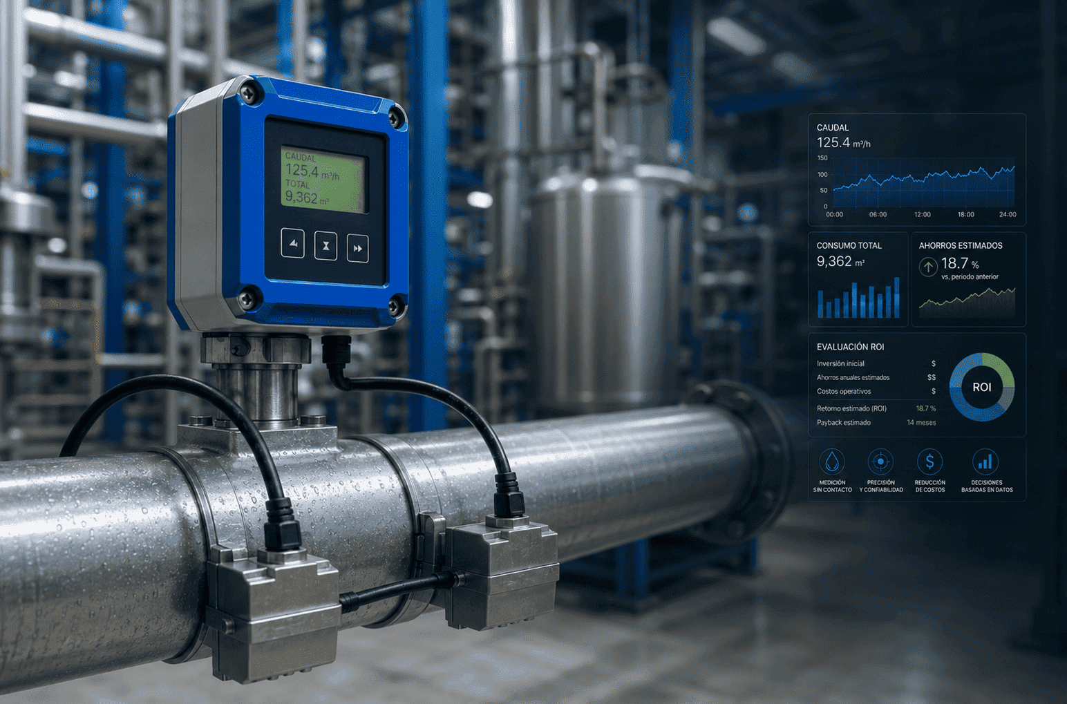 Caudalímetros ultrasónicos: funcionamiento y cómo evaluar su ROI